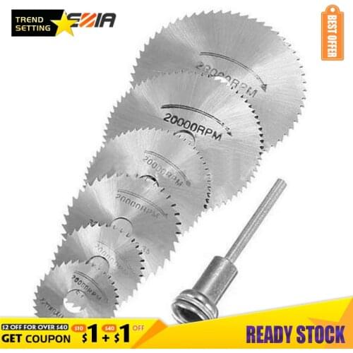 LAMEZIA 7pcs/set HSS Mini Electrical Circular Saw Set Rotary Cutting Tool Blades Discs Mandrel