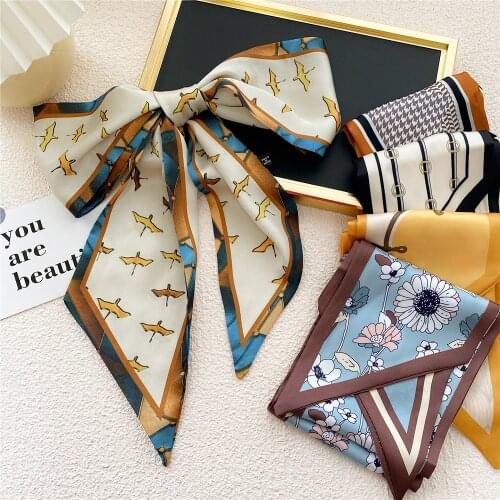 Hot Fashion New Women Silk Small Flower Printed Chiffon Scarf Hair Bags Handle Decoration Tie Multifunction Hand Ribbon Scarf