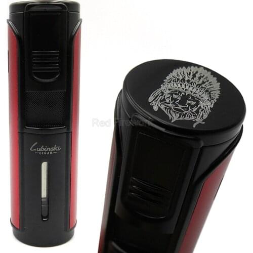 LUBINSKI Big Power Windproof 5 Torch Jet Flame Lighter Cigar Cigarette Lighters With Gift Box