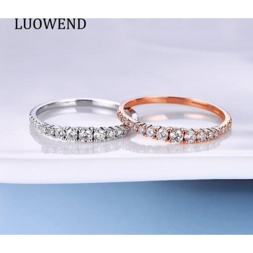 LUOWEND 100% Solid 18K White/Rose Gold Ring 0.24 CT Wedding Band Real Natural Diamond Ring for Women Anniversary Proposal Gift