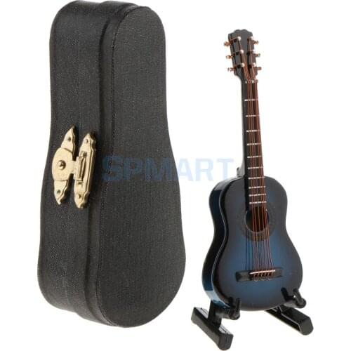 1/12 Scale Dollhouse Miniature Music Instrument Wooden Guitar with Box Music Rooms Decoration Accessories