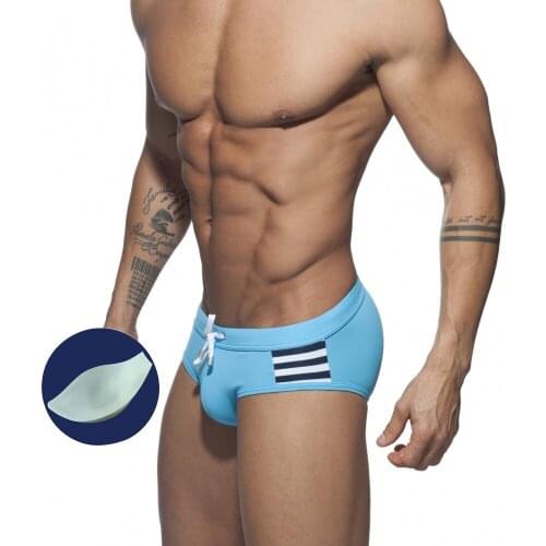 New With Push Pad Swimming Pants European American Fashion Swimsuit Striped Color Block Men Bikini Beach Spa Swimming Sports