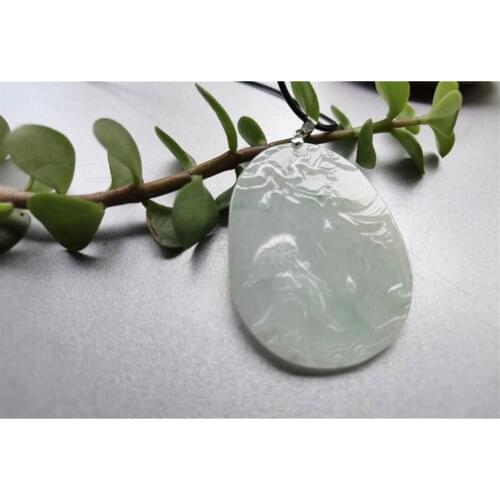 Natural Jade Chiangnan Misty Rain Jadeite Emerald Necklace Carved Charm Jewellery Fashion Amulet for Men Women Lucky Gifts