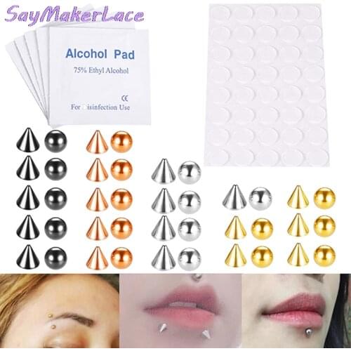 2021 New 20PCs Fake Lip Rings Stud Fake Nose Ring Eyebow Ring Dimple Sticker Face Piercing Body Jewelry Stainless Steel Ball