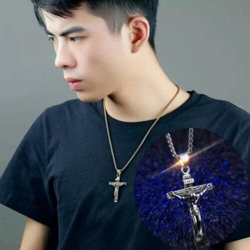 Retro Simple Cross INRI Crucifix Pendant Necklace Gold Stainless Steel Men and Women Chain Christian Jewelry