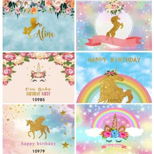 SHENGYONGBAO Vinyl Unicorn theme Photography Backdrop Rainbow Birthday Newborn Banner Flower Party Studio Background 210519-55