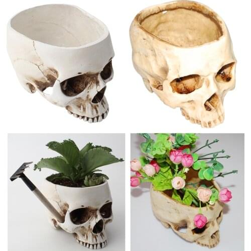 Human Skull Head Design Flower Pot Container Skull Model Planter Container Home Bar Garden Decor Creative Scare Gift Resin Craft