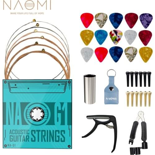 NAOMI Guitar Accessories Kit Include Acoustic Guitar Strings Capo 3-in-1 Restring Tool Celluloid Guitar Picks Slider Pins(37PCS)