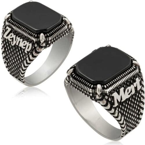 Tevuli 925 Sterling Silver Onyx Stone Name Rewritable Male Ring