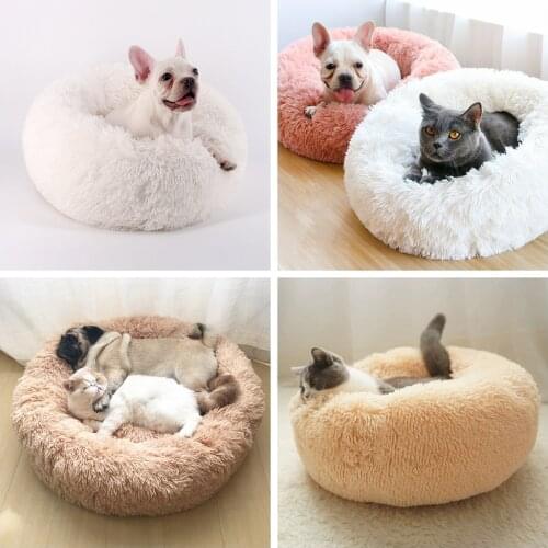 Cat Beds Round Comfy Calming Dog Bed For Cats Soothing Bed Dog Anti Anxiet House For Cat Fleece Marshmallow Cat Bed Cushion