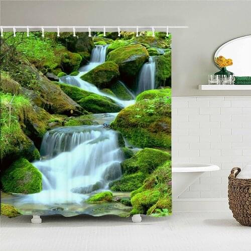 Waterfall Scenery Waterproof Shower Curtain Forest Trees Printed Bathroom Curtain Polyester Fabric Home Decor Bath Curtains