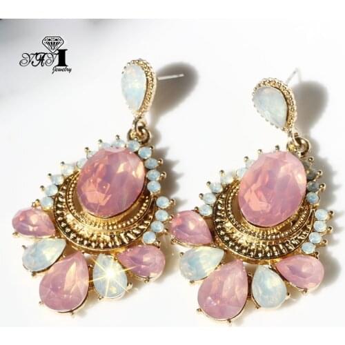 YaYi Jewelry Fashion Multi Glass Rhinestone Dangle Crystal Earring Girls Lady Womens Ancient Silver Color Gem Earrings Gift