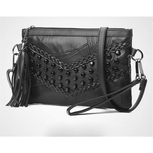 Lady Pouch Bag Black Purse Retro Rivet Envelope Shoulder Bags for Women Small Messenger Bag Pu Leather