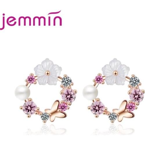 Elegant Flower Stud Earrings Bijoux Sweety Colourful 925 Sterling Silver Ear Circle Big Earrings Charm Brinco For Women