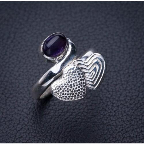 StarGems Natural Amethyst Love Handmade 925 Sterling Silver Ring 7 E2707