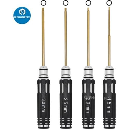 4pcs Screwdriver Hexagon Head 1.5 2.0 2.5 3.0mm HSS Titanium Coated Hex Screw Driver Tools Set Kits For Rc Drone Aircraft Model