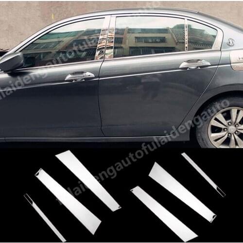 6pcs For Honda Accord Sedan 4DR 2008-2012 Stainless Steel Door B,C Pillar Mirror Plate Molding Car Styling Accessories