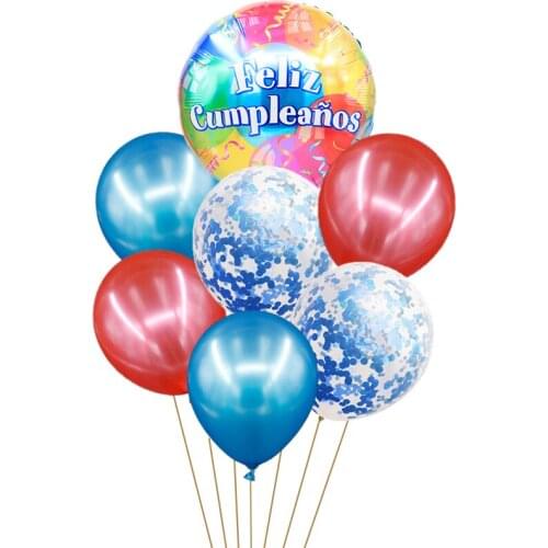8pcs/set Feliz Cumpleanos Foil Balloons Spanish Happy Birthday Party Decorations Kids Helium Globos Te Amo confetti latex Balls
