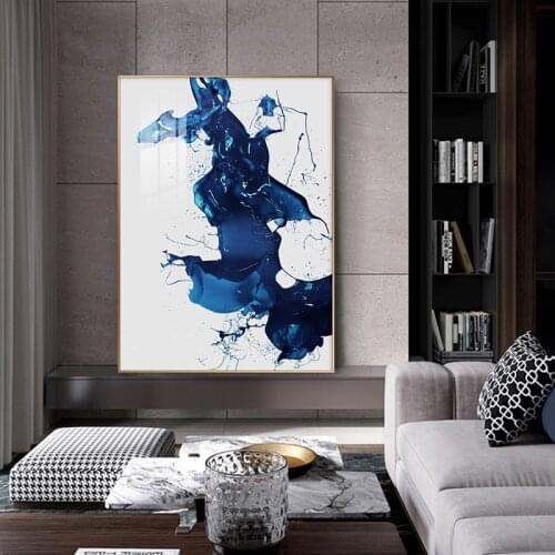 Abstract Blue Ink Canvas Painting posters and print Creative modern Home decorative Art Wall Pictures for Living Room Bedroom
