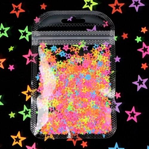 1bag/2g Nail glitter sequins Fuorescent color hollow star sequin sticker summer design gel polish Nail Decoration Accessories