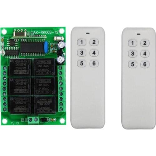 DC 12V 6 CH Channels 6CH RF Wireless Remote Control Switch System,433 MHz Transmitter and Receiver/Garage Doors/ lamp