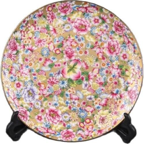 Chinese Porcelain Famille Rose Gold Bottom Wanhua Appreciation Plate