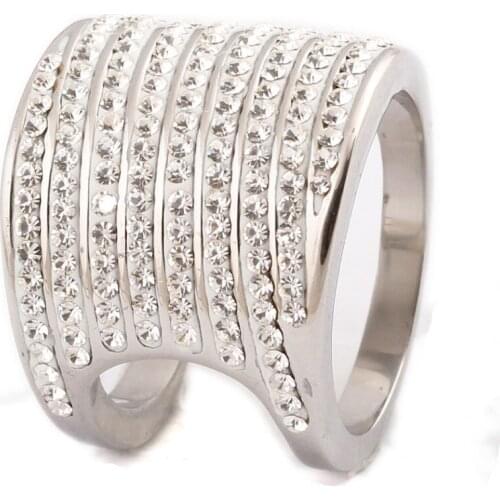 Exquisite Women 9 Row Crystal Jewelry NIBA Band Stainless Steel Wedding Rings