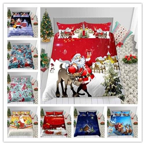New Style Merry Christmas Santa Claus Bedding Set New Year Winter Duvet Cover Single Double King Size Holiday Gifts Bed Sheet