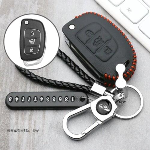 Leather car key fob cover case skin set fit Hyundai ix35 solaris tucson 2016 accent santa fe smart remote accessories