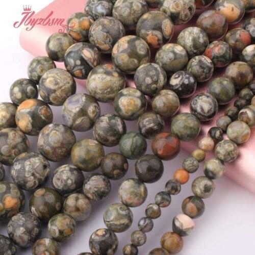 Round Rhyolite Kambaba Jaspers Beads Natural Stone Spacer Loose Beads for DIY Accessories Necklace Bracelet Jewelry Making 15"