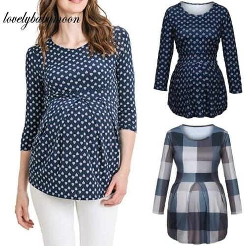 Summer Maternity Tops Women Pregnancy 3/4 Long Sleeve T-Shirts Vogue Tees for Pregnant Elegant Ladies Top Cute Women Clothings