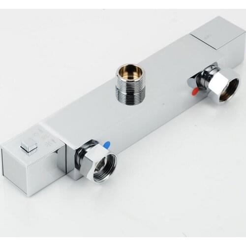 Copper faucet thermostatic mixing valve, Dual handle thermostatic shower faucet mixer, Brass bathroom wall mount shower faucets