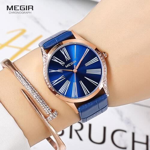 MEGIR Women Luxury Blue Watches Top Brand Luxury Rose Gold Quartz Watch Ladies Waterproof Wristwatch Female Relogios Femininos Clock Relojes de Mujer 4212