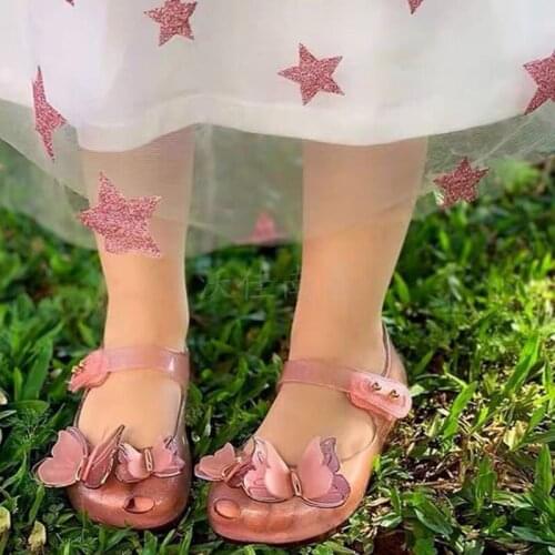 New 2021 Childrens sparkle butterfly jelly shoes original mini melissa princess beach sandals fashion PVC sequin shoes HMI039