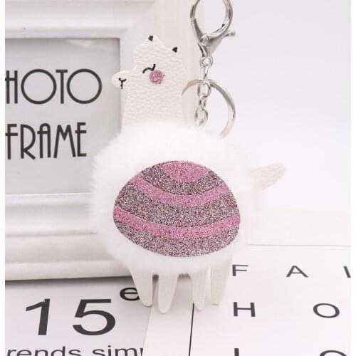 New mitation leather alpaca colorful PU sequins lovely key Mobile phone chaining toys Girls Bag Car buckle Plush Keychains