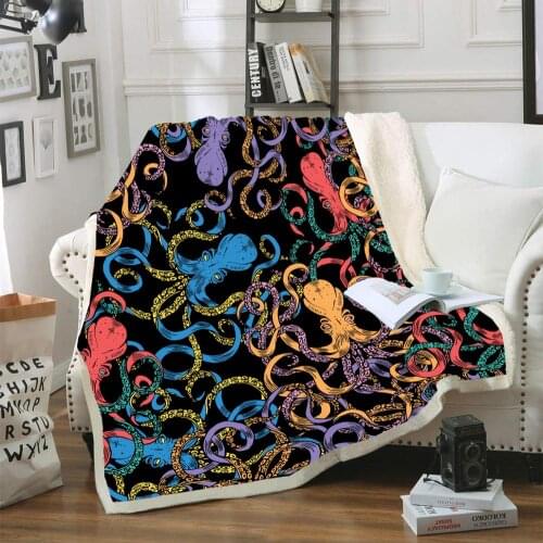 Sea Animals Sherpa Blanket 3D Print Octopus Throw Blanket Home Textile Weighted Blanket Nap Office For Bedroom Fleece Blanket