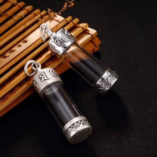 S990 Sterling Silver Ga uri Vintage lotus flower Pendants Six Word Urn Necklace Amulet Ashes Case Shurangama Mantra Necklaces