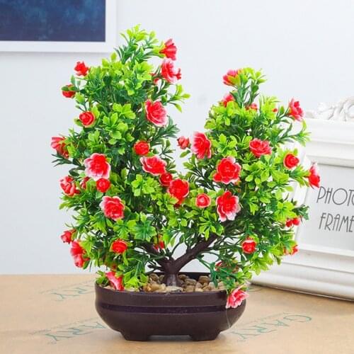 Plastic Flower Artificial Pine Tree Bonsai Landscape Potted Culture Simulation Green Plants Office Room Ornament Home Decoration