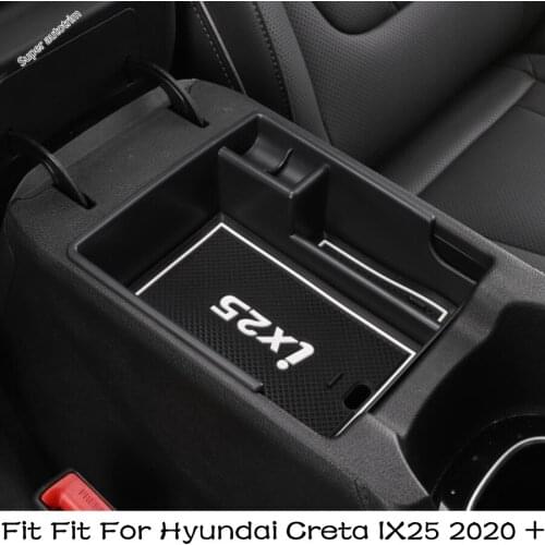 Lapetus Armrest Arm Rest Storage Box Center Console Glove Phone Tray Accessory For Hyundai Creta IX25 2020 2021 Black Interior