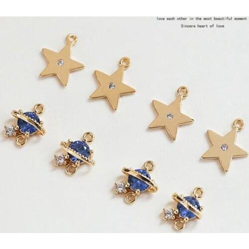 10pcs/lot blue planet globe double hanging zirconium five-pointed star pendant diy handmade earrings necklace bracelet accessory