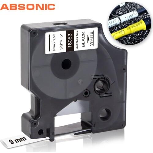 Absonic 3/8" 9mm Width Black on White fit DYMO Industrial Heat Shrink Tubes 18053 1.5m Length for Dymo Rhino 4200 Label Tape