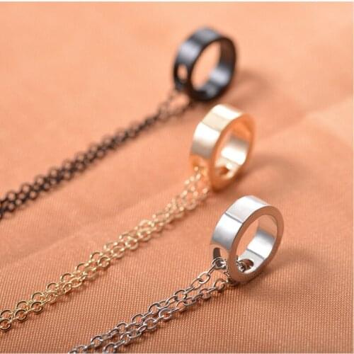 Simple Thick Geometric Round Dangle Circle Black Golden Silver Plated Necklace for Women