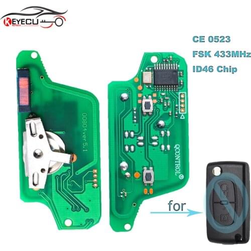 KEYECU 10PCS 0523 Model Remote Board 2 Button FSK 433MHz ID46 Chip for Peugeot Expert Citroen DS3 Dispatch C4 Picasso 2009-2016