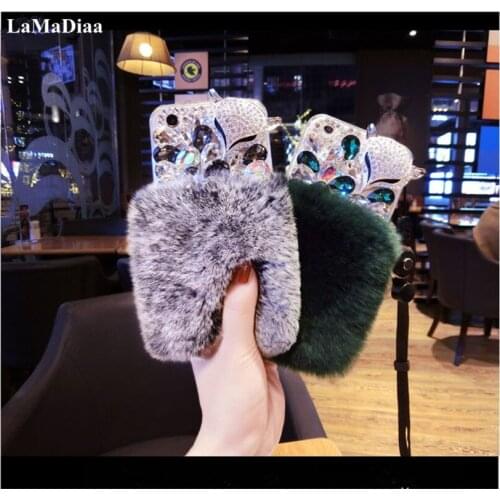 Rabbit Hair Phone Case For Samsung GalaxyJ5 J4 J6 J7 J8 Rhinestone Fur Fluffy Cases For Samsung A6 A8 A7 A5 Accessories Capinhas