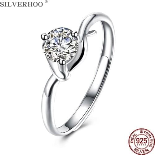 SILVERHOO 925 Sterling Silver Irregular Engagement Ring 5A+ Cubic Zirconia Adjustable Rings For Women Fine Jewelry Romantic Gift