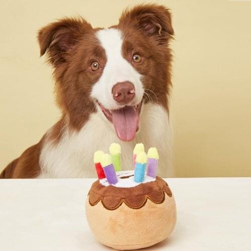 Cute Creative Pet Plush Toy Birthday Cake Candle Modeling Dog Plush Toy Dog Chew Bite-resistant Soft Vocal Toy Pet Accessories