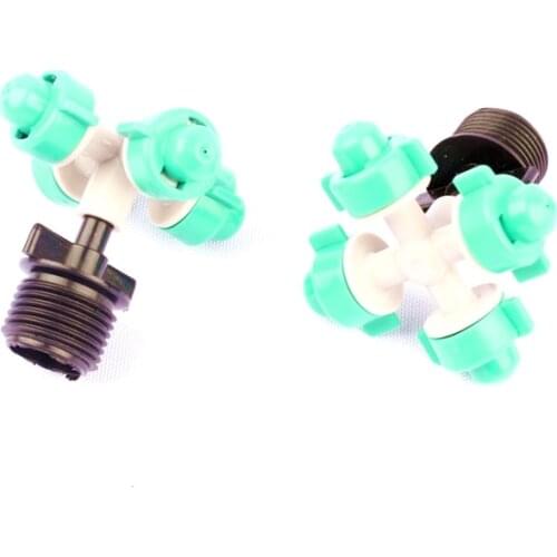 3Set 1/2'' Male Thread To 6mm Flat Head Connectors+Crossing Misting Sprinkler Garden Home Drip Irrigation Four Outlet Nozzle