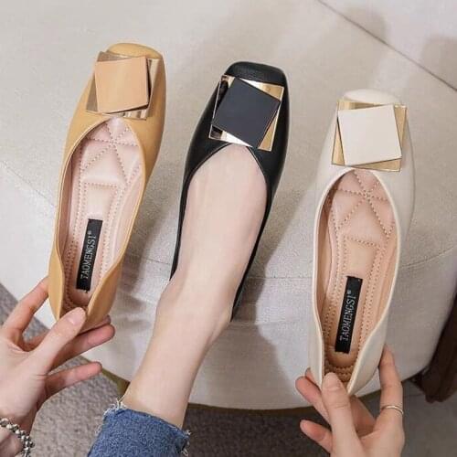 Spring Autumn Women Flats Square Toe Slip on Shoes Black Ladies Boat Shoes Comfortable Ol Office Lady Shoe Zapatos Mujer 9319L
