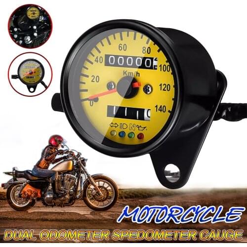 Universal Motorcycle LED Backlight Dual Odometer KM/H Speedometer Gauge Retro Vintage Tachometer