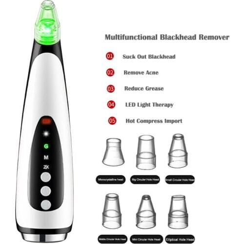 3 LED Light Therapy Blackhead Remover Face Pore Cleaner Vacuum Black Head Acne Pimple Removal Heating Massage Comedone Extractor